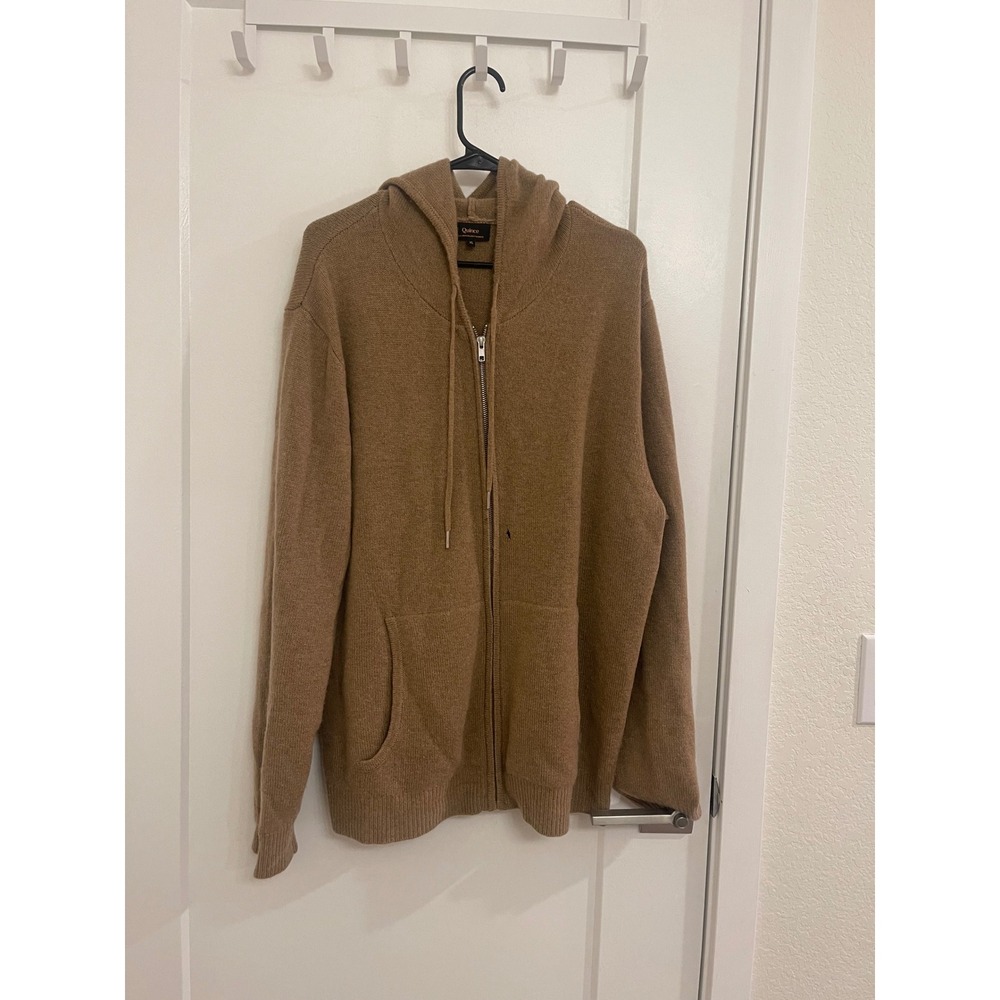 Quince Cashmere XL Hooded Sweater Jacket Brown Fall Casual Luxury